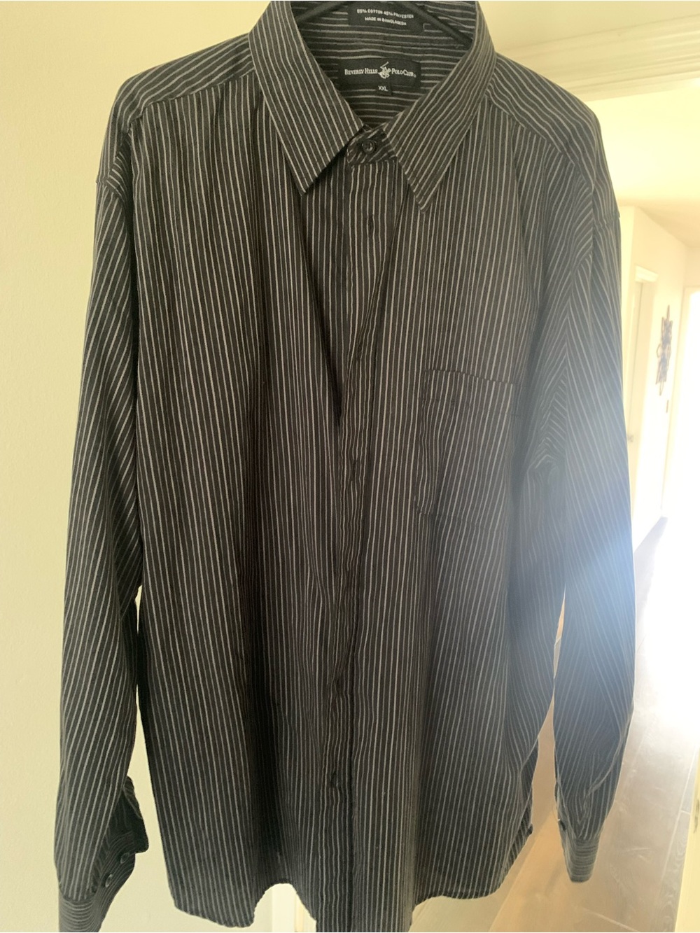 Beverly Hills Polo Club Black Shirt with White Pinstripes